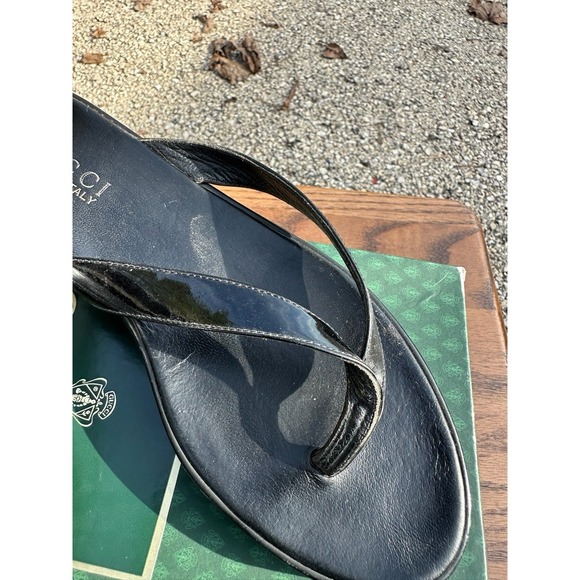 Gucci Black Leather Thong Sandals Womens Size 5.5 B Made in Italy - Picture 4 of 11